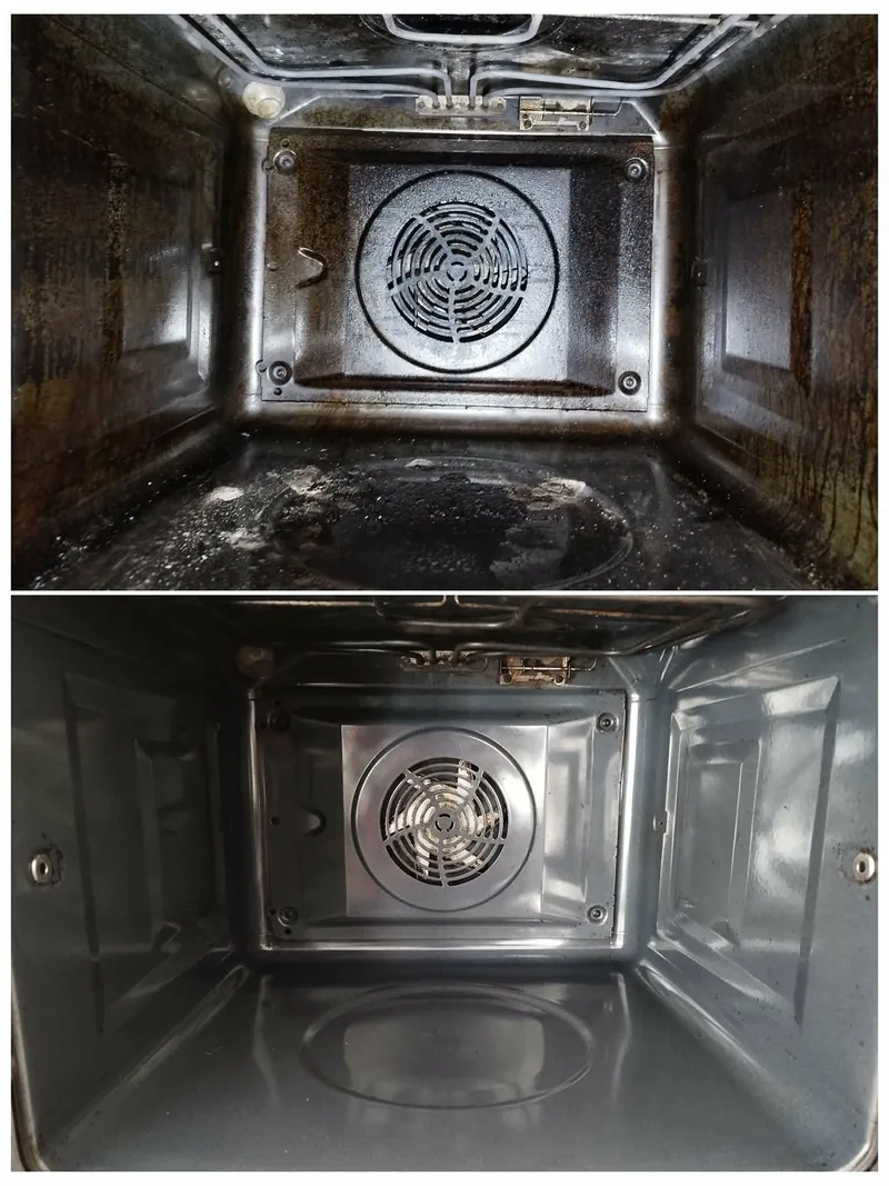 Oven interior before and after a deep clean, Washington